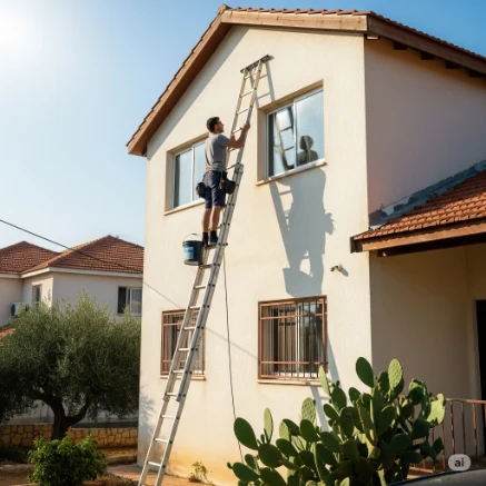 ניקוי חלונות גבוהים בבית פרטי